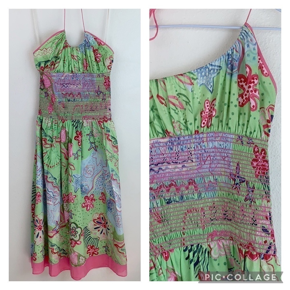 RARE Nilla Shields shirred high waist halter dress